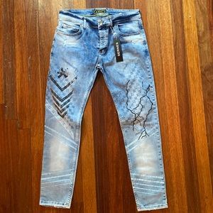Men’s Sernes “Rocker Style” Denim, Sz 32. Light Stone Wash, Skinny tapered fit